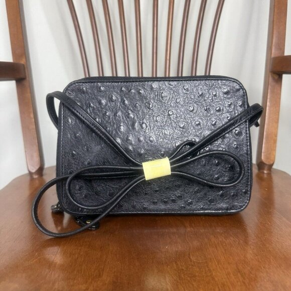 Marzo In Leather Vintage Never Used Black Leather Crossbody Bag Purse Ostrich - Picture 3 of 8